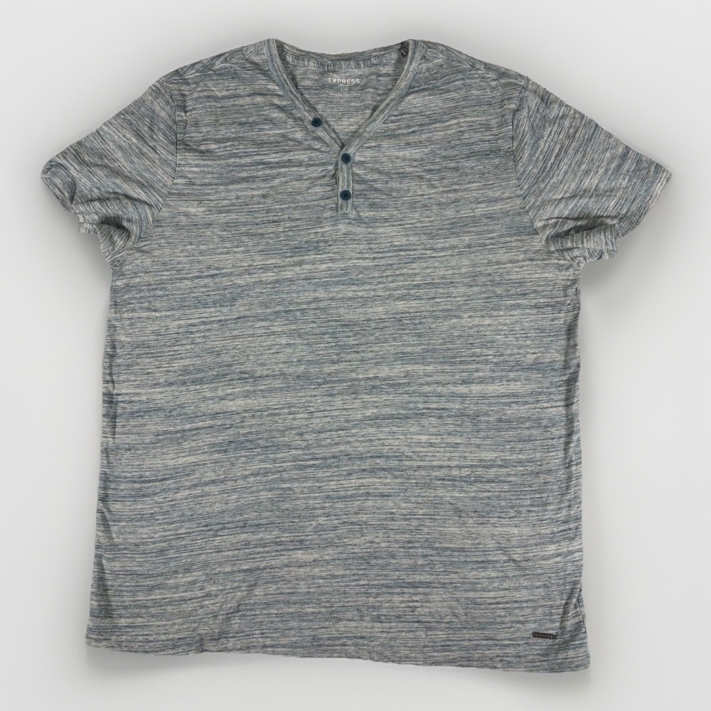 Express Henley Shirt Mens Large Green Gray Logo‎ 100% Cotton Relaxed Fit Casual